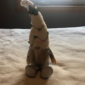 Small stuff gnome butterfly on hat. Gray green and pink